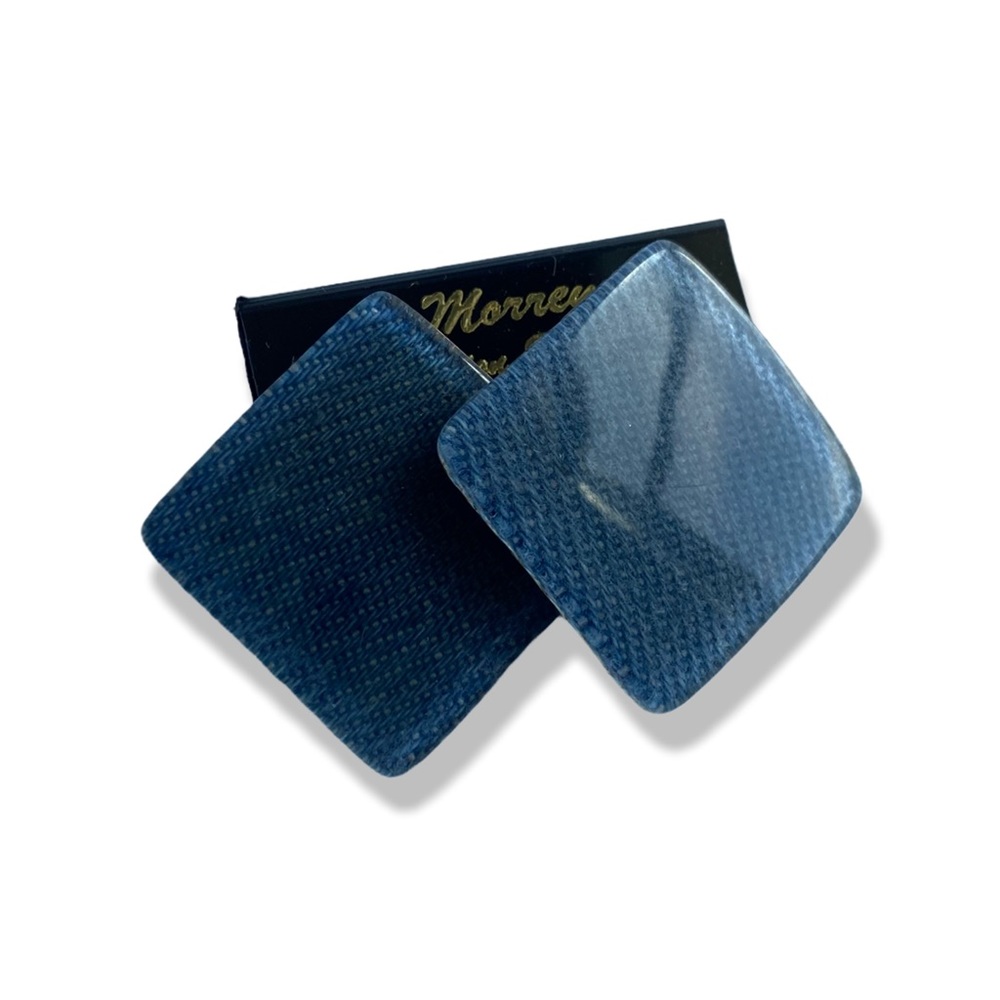 Blue square resin earrings - denim look - 80s deadstock